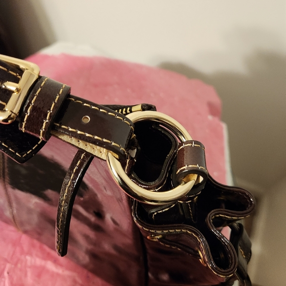 Dooney and Bourke Brown/Chocolate Patent Leather Tassles shoulder Bag EUC - Picture 10 of 12